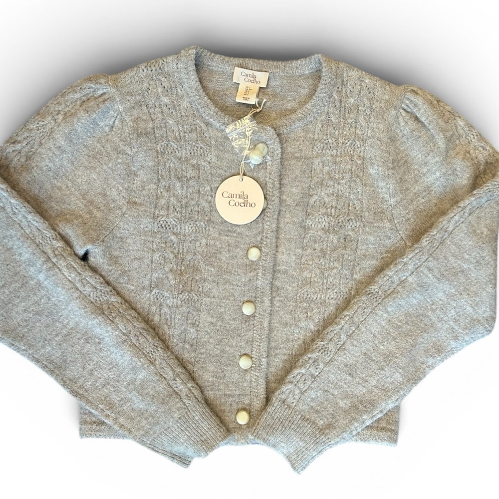 Camila Coelho Women's Light Gray Knit Button Cardigan Sweater Size S